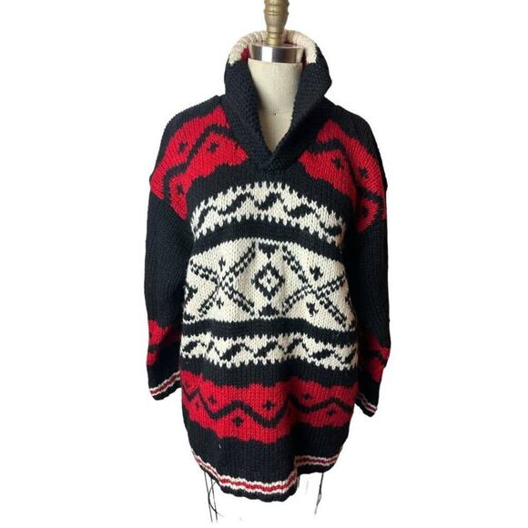 Vintage Moda Int Black Red Fair Isle Wool Oversized Sweater Women's Size M - Picture 1 of 5